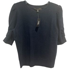 WHBM Navy Blue Ruched Sleeve Sweater Top- Large